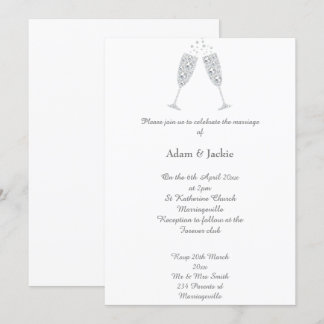Luxe Diamond Champagne Glass White ELEGANT WEDDING Invitation