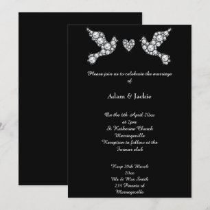 Luxe Diamond Love Dove Black Wedding Invitation
