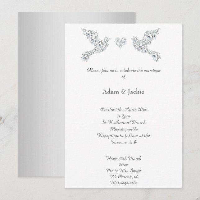 Luxe Diamond Love Dove Wedding 2 Invitation (Front/Back)