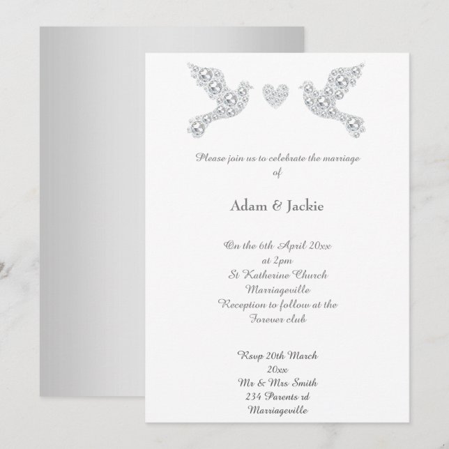 Luxe Diamond Love Dove Wedding Invitation (Front/Back)