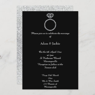 Luxe Diamond Ring Black Glitter Wedding Invitation
