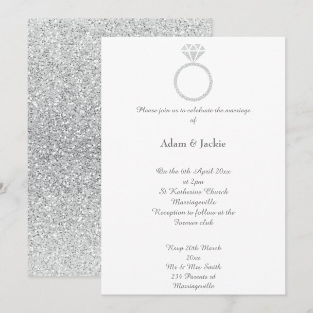 Luxe Diamond Ring Wedding Glitter Invitation (Front/Back)