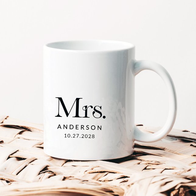 Luxe Elegance | Black and White Mrs Wedding Date Coffee Mug (Creator Uploaded)