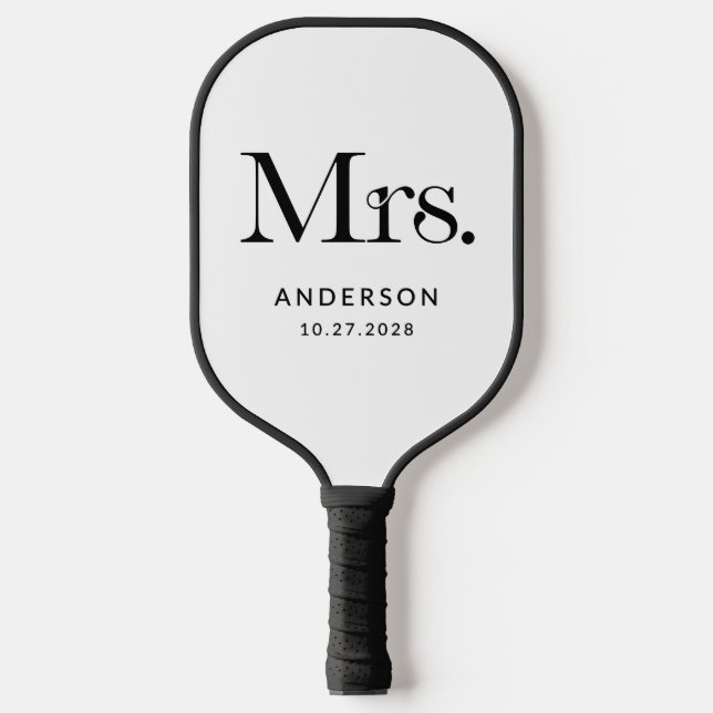 Luxe Elegance Black and White Mrs | Wedding Pickleball Paddle (Front)
