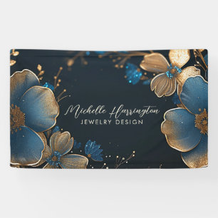 Luxe Elegance Gold and Blue Floral Jewellery Desig Banner