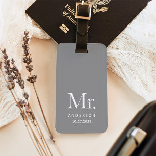 Luxe Elegance Grey   Mr and Wedding Date Luggage Tag