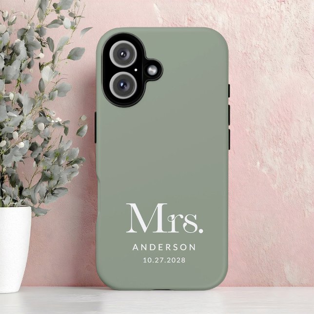 Luxe Elegance | Sage Green Mrs and Wedding Date Case-Mate iPhone Case (Creator Uploaded)