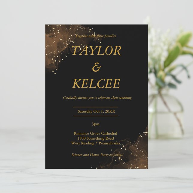 Luxe Elegant Black Gold CUSTOMIZABLE Wedding Invitation (Standing Front)