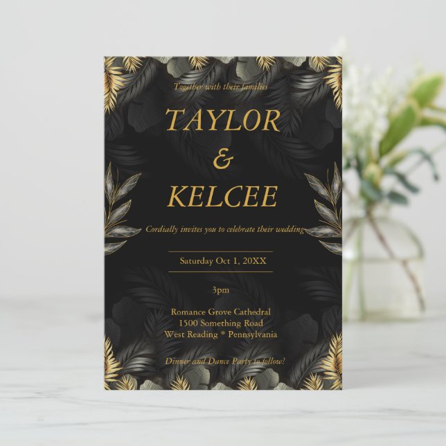 Luxe Elegant Black Gold CUSTOMIZABLE Wedding Invitation (Standing Front)