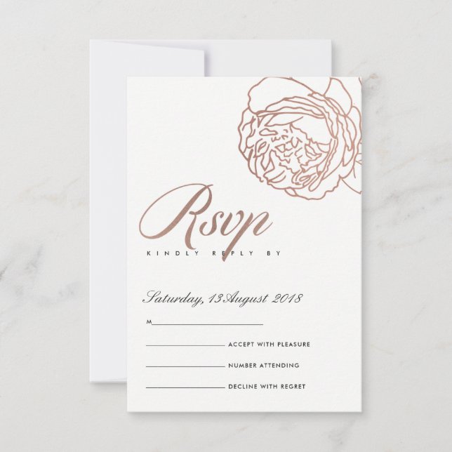 LUXE ELEGANT BLUSH PINK ROSE GOLD FLORAL RSVP CARD (Front)