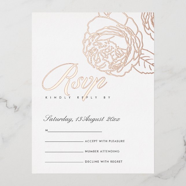 LUXE ELEGANT BLUSH PINK ROSE GOLD FLORAL RSVP FOIL INVITATION POSTCARD (Front)