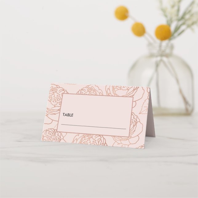 LUXE ELEGANT BLUSH PINK ROSE GOLD FLORAL WEDDING PLACE CARD (Front)