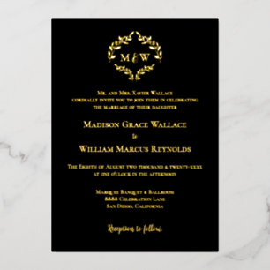 Luxe Elegant Crest Wedding Monogram Black Gold