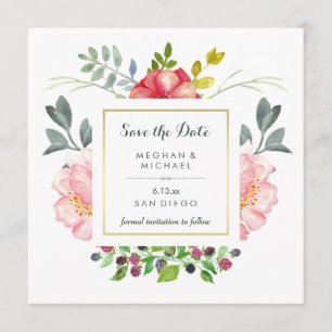 Luxe Elegant Peony Flowers with Gold Save the Date
