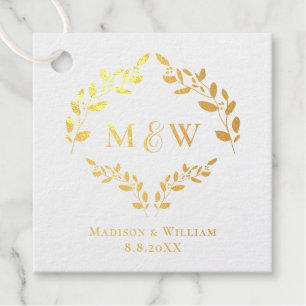  Luxe Elegant Wreath Monogram Gold Wedding  Favour Tags