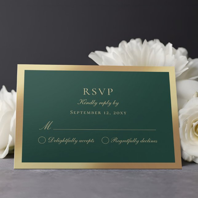 Luxe Emerald Green Classic Faux Gold RSVP Card (Creator Uploaded)
