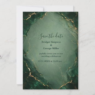 Luxe Emerald Marble Wedding With Gold Invitation