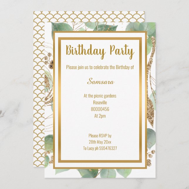 LUXE EUCALYPTUS MERMAID INSPIRED ALL OCCASION  INVITATION (Front/Back)