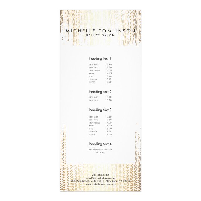 Luxe Faux Gold Confetti Rain Pattern Rack Card (Front)