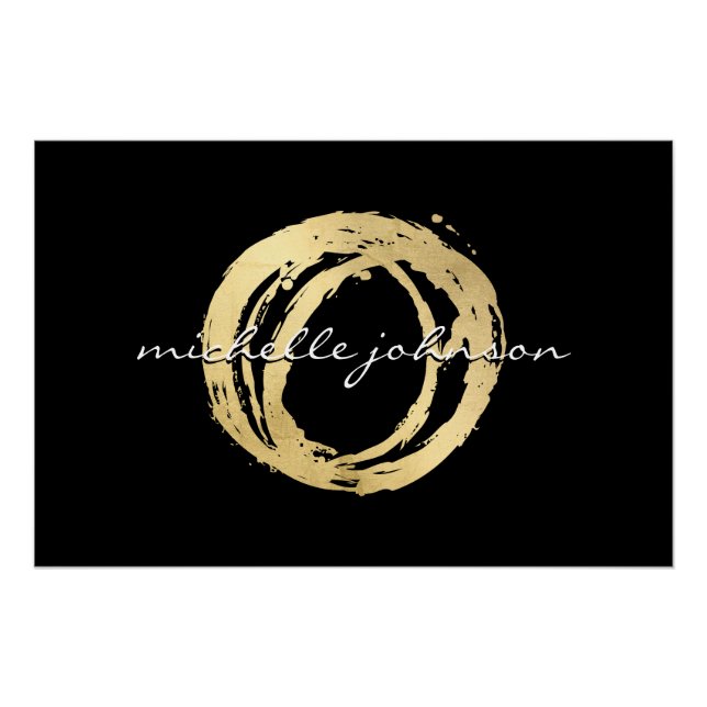 Luxe Faux Gold Painted Circle Designer Logo Black Poster (Front)