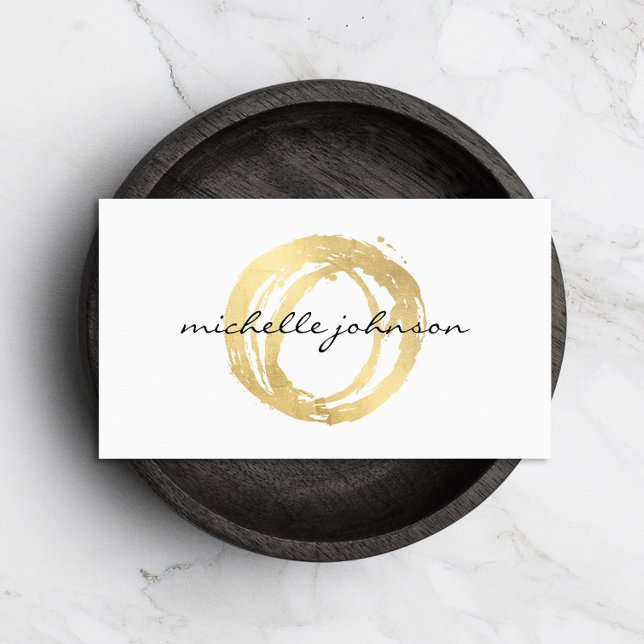 Luxe Faux Gold Painted Circle Designer Logo Business Card (Creator Uploaded)