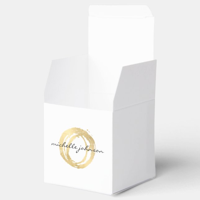 Luxe Faux Gold Painted Circle Designer Logo Favour Box (Opened)