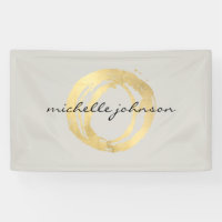 Luxe Faux Gold Painted Circle Designer Logo on Tan