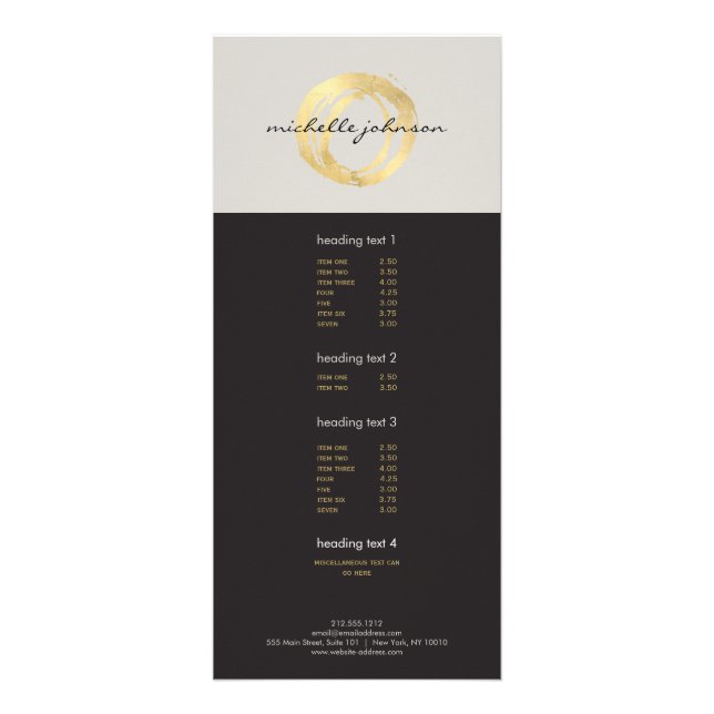 Luxe Faux Gold Painted Circle Designer Logo on Tan Rack Card (Front)