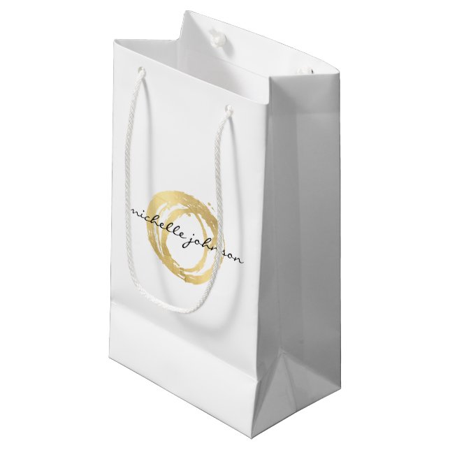 Luxe Faux Gold Painted Circle Designer Logo Small Gift Bag (Front Angled)