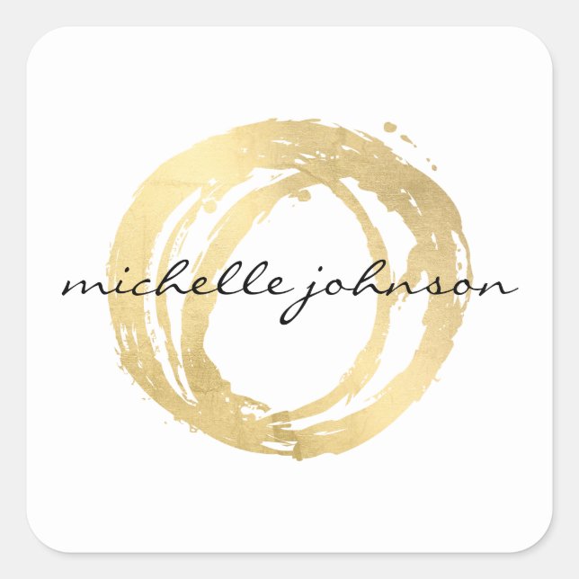 Luxe Faux Gold Painted Circle Designer Logo Square Sticker (Front)