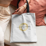 Luxe Faux Gold Painted Circle Designer Logo Tote Bag<br><div class="desc">Coordinates with the Luxe Faux Gold Painted Circle Designer Logo Business Card Template by 1201AM. An organic painted circle in faux metallic gold becomes a luxe logo on this designer tote bag with your name or business name in a chic type treatment in the centre. Art and design © 1201AM...</div>