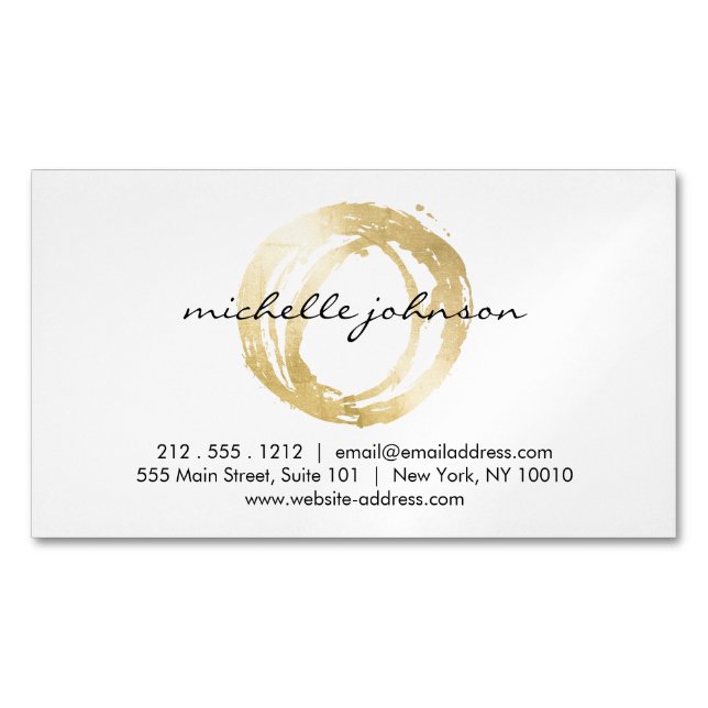 Luxe Faux Gold Painted Circle Designer Magnetic Magnetic Business Card (Front)