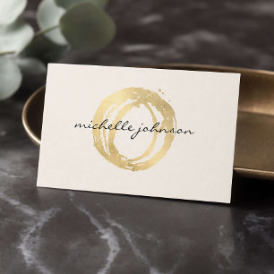 Luxe Faux Gold Painted Circle Logo Ivory Designer Business Card