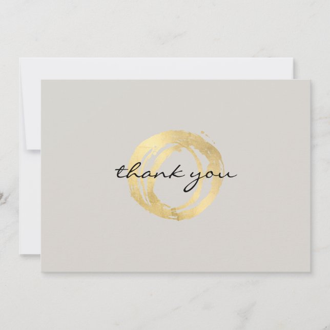 Luxe Faux Gold Painted Circle on Tan Thank You Card (Front)
