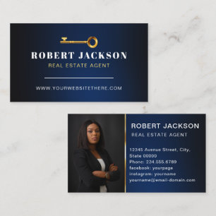 Luxe Faux Golden Key Realtors Luxury Modern Navy Business Card