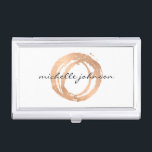 Luxe Faux Rose Gold Painted Circle Designer Logo Business Card Holder<br><div class="desc">An organic painted circle in faux metallic rose gold becomes a luxe logo on this designer business card case. Personalise with your name or business name. Also great as a stylish gift idea. Artwork and design by 1201AM,  a boutique brand design studio. © 1201AM CREATIVE</div>