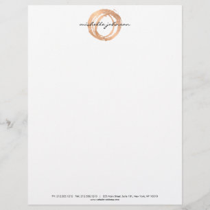 Luxe Faux Rose Gold Painted Circle Designer Logo Custom Letterhead