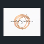 Luxe Faux Rose Gold Painted Circle Designer Logo Postcard<br><div class="desc">An organic painted circle in faux metallic rose gold becomes a luxe logo on this designer postcard template with the addition of your name or business name in a chic type treatment. These postcards are great to send as thank you cards to customers, for announcements, or personal greetings. Original artwork...</div>