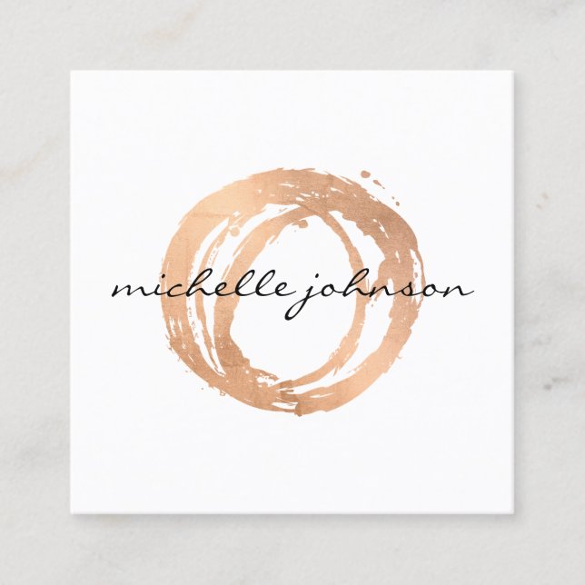 Luxe Faux Rose Gold Painted Circle Designer Logo Square Business Card (Front)