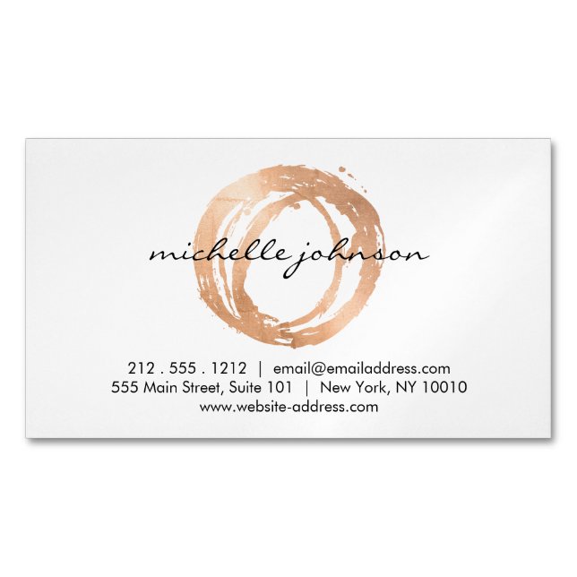 Luxe Faux Rose Gold Painted Circle Designer Magnetic Business Card (Front)