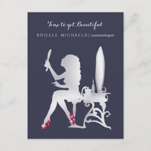 Luxe FAUX Silver Woman Makeup Appointment Reminder Postcard