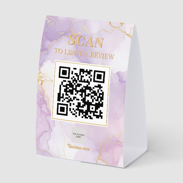 Luxe Feminine Marble Purple Lilac Gold QR Code (Front)