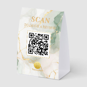 Luxe Feminine Marble Sage Green Gold QR Code