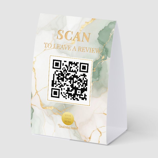 Luxe Feminine Marble Sage Green Gold QR Code (Front)