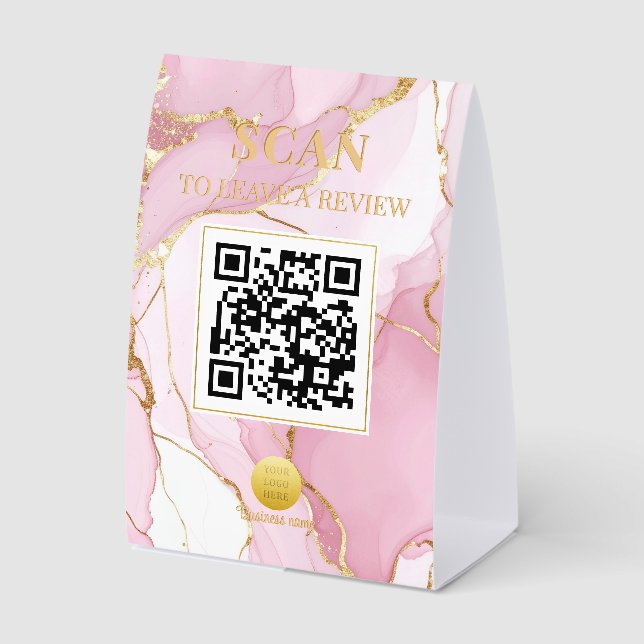 Luxe Feminine Marble Soft Pink and Gold QR Code (Front)