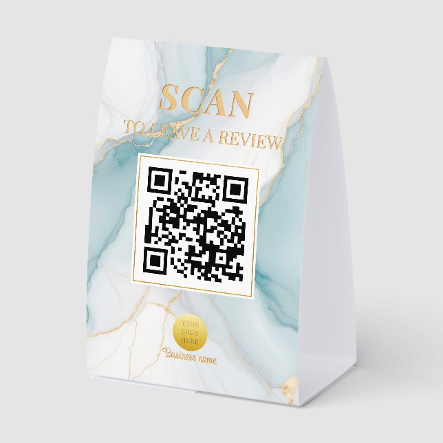 Luxe Feminine Marble Soft Powder Blue Gold QR Code (Front)