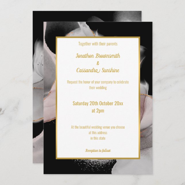 LUXE FLOATING ABSTRACT ROSE WEDDING INVITATION (Front/Back)
