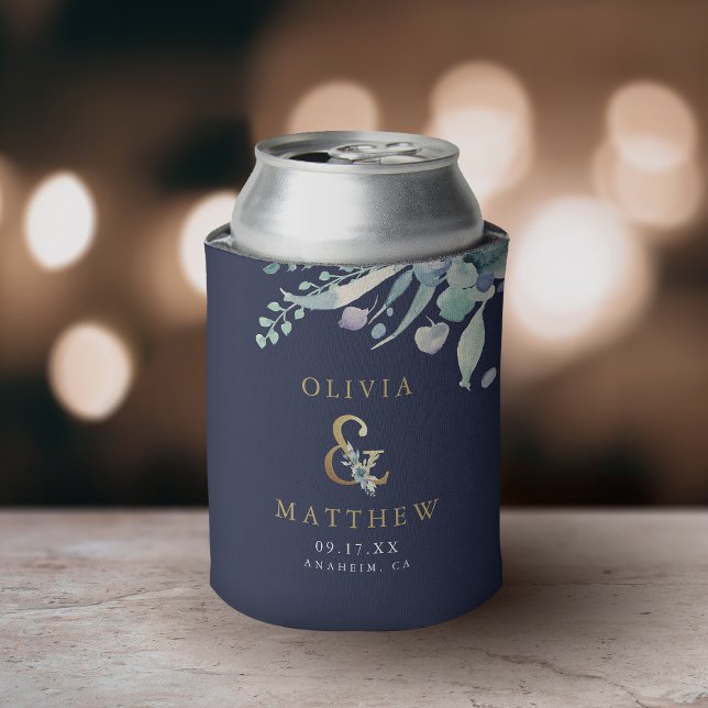 Luxe Floral Ampersand Wedding Monogram Can Cooler (Creator Uploaded)