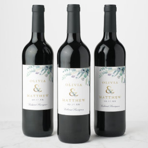 Luxe Floral Ampersand Wedding Monogram Wine Label