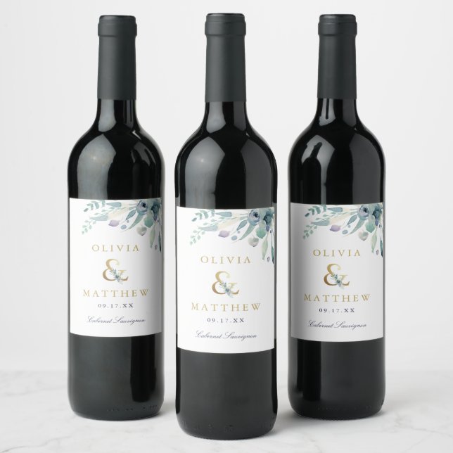 Luxe Floral Ampersand Wedding Monogram Wine Label (Bottles)